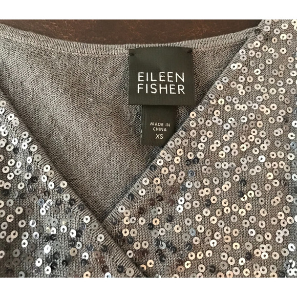 Eileen Fisher Women’s Sequin Surplice Wrap Gray Dress Silk/Cotton - EXSM - Picture 4 of 10